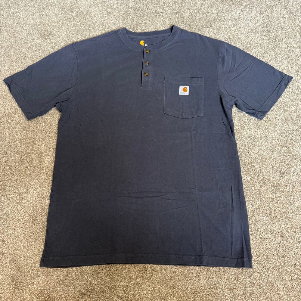Carhartt Original Fit Henley Pocket T Shirt Navy Blue Workwear Men’s Size Medium